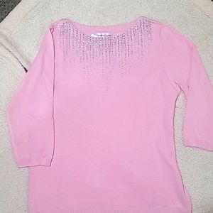 Woman's Large Pink Jeweled Sweater Blouse